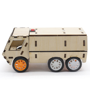 Kit de camión blindado de madera para armar, juguete educativo científico para niños de 4 a 6 años, ensamblaje manual, sin batería - Product Image 1