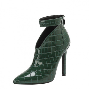 <b>Winter</b> Solid Green Zipper <b>Decoration</b> Pointed 11cm Sexy Thin Ultra-high Stiletto Heel Fashion Women's Low-top Boots - Product Image 5