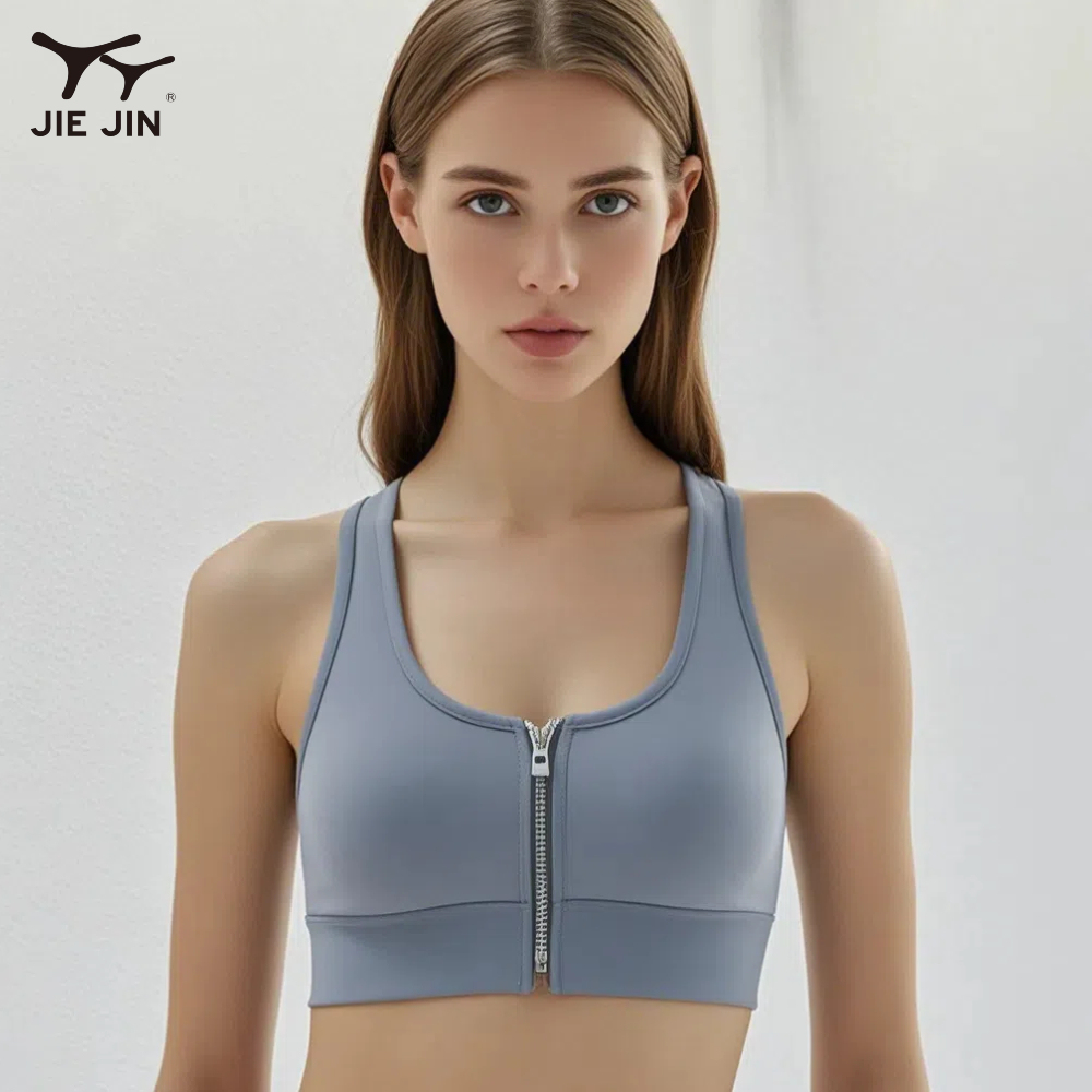 JIEJIN OEM Active Wear High Impact Support Front Zipper Yoga Sports Bra for Women With Large Size