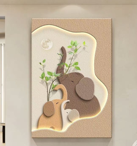 Peinture murale décorative 3D en <span class=keywords><strong>aquarelle</strong></span> motif éléphant avec LED, plantes vertes et fleurs, et bouteille, pour salon et porche en grès - Product Image 6