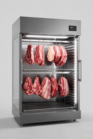 Vitrine réfrigérée pour viande en acier inoxydable, avec façade ouverte en verre courbé, pour boucherie et supermarché