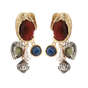 ต่างหูจี้รูปช้างทำจากโลหะผสมรูปสัตว์พลอยมุกวินเทจสำหรับผู้หญิง - Product Image 1