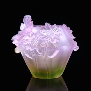 Vaso in Cristallo Mediorientale in Vendita, Artigianato Arabo con Motivi Floreali Incisi, Forma Rotonda, Bruciatore <span class=keywords><strong>di</strong></span> Oud in Smalto Colorato, Colore Personalizzabile - Product Image 3