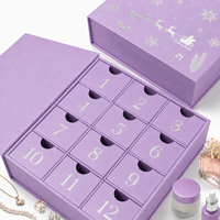 Boîte de calendrier de l'avent magnétique de luxe violette avec 9 ou 12 tiroirs pour parfums, cosmétiques, bijoux, emballage cadeau de fêtes