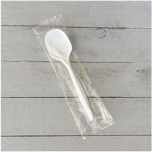 Plataforma de acampada de 4.86 pulgadas Cuchara de Sopa Desechable de Polipropileno Blanco Envuelto, Peso Medio, 1000 Unidades por Caja - Product Image 2