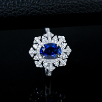 Bague en argent sterling S925 avec saphir ovale de laboratoire, sans nickel ni plomb, motif flocon de neige double, vente en gros de l'usine WANGFU JEWELRY