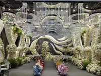 Décoration de Luxe Personnalisée pour Mariage, Scène d'Événement, Structure en Fer, Décoration de Fond de Plafond, Arche en Acrylique Fleurie