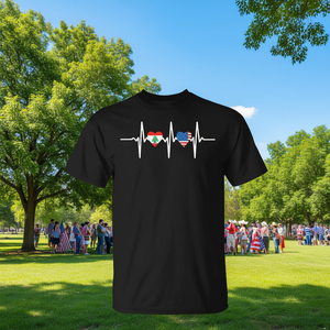 T-shirt Heart Half American And Lebanese Flag Heartbeat noir taille moyenne - Product Image 3