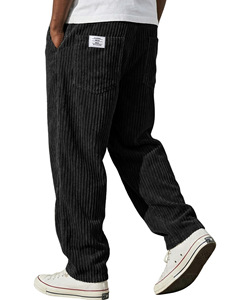 Pantalones Casuales de Pierna Recta y Corte Holgado con Etiqueta Bordada Estilo Americano para Hombre, Pantalones con Rayas Verticales - Product Image 2