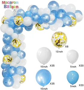 Mavi balonlar Garland kiti doğum günü gökyüzü mavi altın kraliyet mavi ve beyaz balon şerit erkek bebek duş dondurulmuş tema doğum günü y460