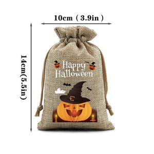 Bolsa de Arpillera para el Día de Todos los Santos, 10x14cm, con Diseño de Calabaza, Bolsa de Lino con Cordón, Varios Usos para Dulces y Chocolates - Product Image 3