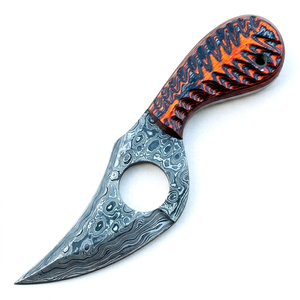 Handcrafted Damascus Steel Finger Hole Utility Craft <b>Tool</b> <b>Carved</b> Composite <b>Wood</b> Handle - Product Image 1
