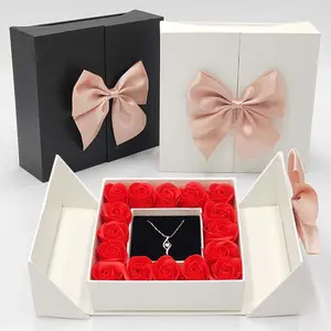 Caja de regalo con lazo para mujer, conjunto de joyería de San Valentín, flores preservadas de lujo, regalos del Día de la madre