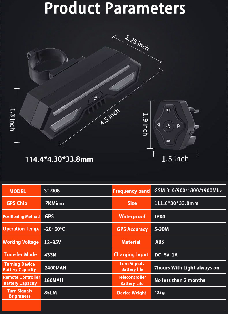 SinoTrack Offres Spéciales ST-908 GPS Tracker Vélo Feu arrière Avec Télécommande