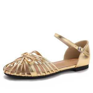 Sandales plates pour femmes, légères, à bout rond, avec nœud décoratif en tissu tendance, pour les activités décontractées - Product Image 1