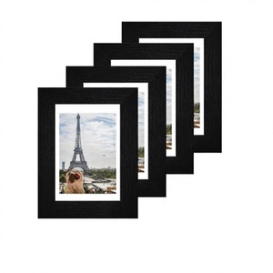 Set Of 4 Pcs Black Wooden Photo <b>Frame</b> With Real Glass For Home Living Room Dining Room Office Table Wall Decor - Product Image 1