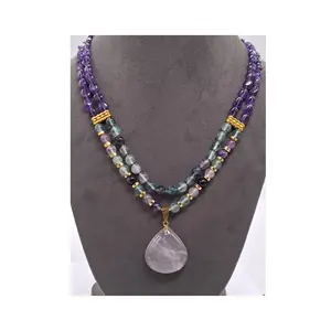 Direct Factory Supply Amethyst and Mint Fluorite Natural Stone Necklaces for Wedding and Party Occasion