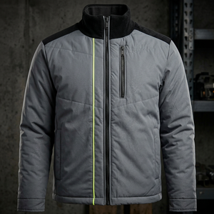 Veste d'hiver pour homme, noire, matelassée, col montant, coupe-vent, coupe ajustée, rembourrée de duvet, style décontracté - Product Image 1