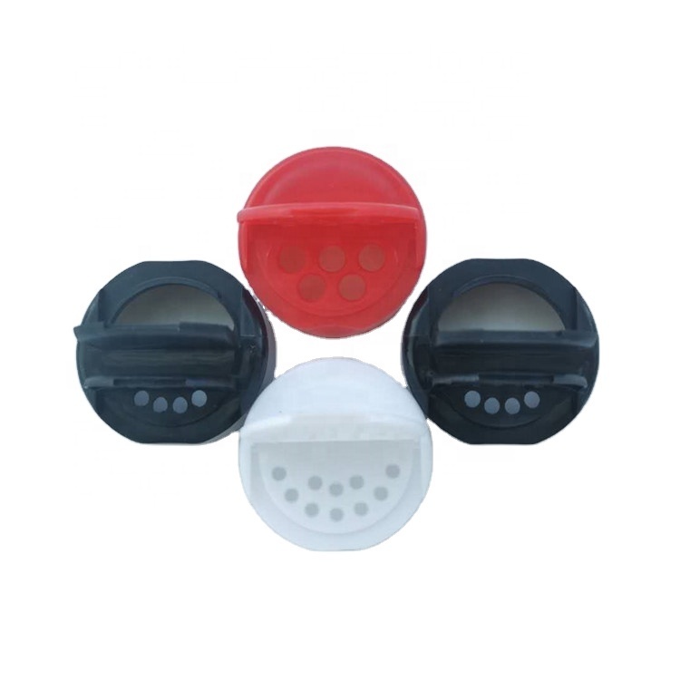 Дешевые пластиковые банки для специй, контейнеры с двумя боковыми откидными крышками, встряхивающая крышка ложки 38 мм 53 мм 63 мм