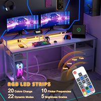Tomas de corriente para juegos, escritorio, luces LED, mesa de ordenador con cajón de tela y archivador, mesa de oficina en casa
