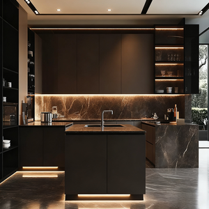 YIDA lujo ecológico moderno plano laca grano de madera Modular cocina isla gabinete diseño francés estilo hecho tablero de melamina - Product Image 4