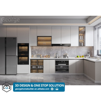 Meuble de cuisine mural en verre de style moderne italien avec charnières et évier, armoire ouverte multifonctionnelle