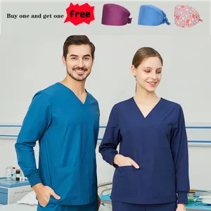 Envie um chapéu Macacão de enfermeira de uniforme hospitalar de marca própria, macacão de poliéster e spandex em algodão puro