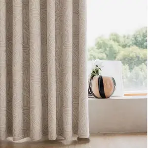 Ready Stock Blackout Curtain Fabric with Jacquard Leaves Pattern Design MOQ 1 Roll Plain Dyed Material Curtain Fabric