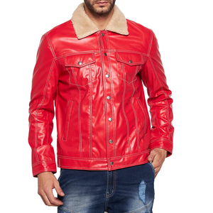 Pakistan Factory <b>Men's</b> Genuine Leather <b>Shearling</b> <b>Jacket</b> Canvas Fabric Customizable Spring Front Breathable Fashion Streetwear - Product Image 2