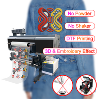 Mesin Printer Inkjet Uv DTF, besar 60cm A1 Xp600 I1600 3 kepala Gulung tanpa bubuk untuk kaus Jeans 3D efek bordir