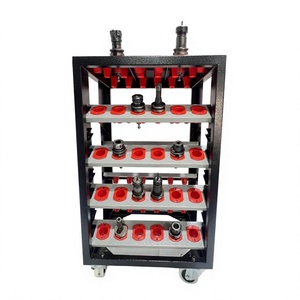 Chariot à outils industriel pour machines VMC/CNC |   Chariot porte-outils en acier inoxydable rouge avec roues en nylon, conception double face - Product Image 3