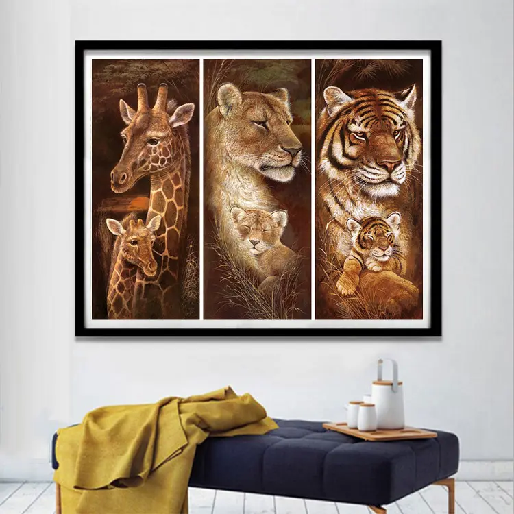 Animal bordado de diamantes 5D DIY diamante pintura Tigre y la jirafa de Cruz de diamantes de imitación completa mosaico