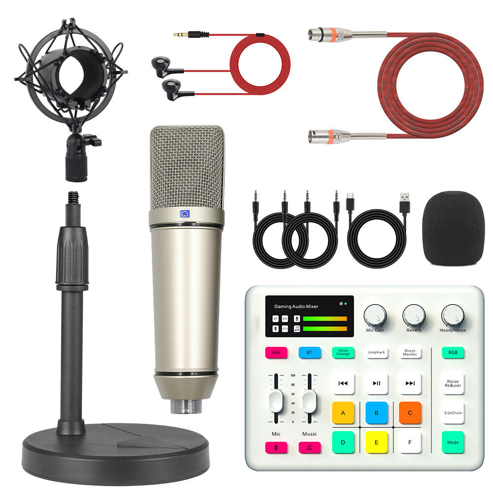 U87 สีทอง + สีขาว g1+ ขาตั้งเดสก์ท็อป + หูฟัง