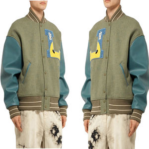Streetwear vintage pour homme Veste polaire Letterman avec logo personnalisé Broderie chenille Stand High Street Hiver Laine Cuir Manches - Product Image 5
