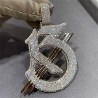 Pendentif Lettre Personnalisée Éblouissant VVS Iced Out en Argent Sterling 925, Sertissage Manuel, Style Hiphop Moissanite