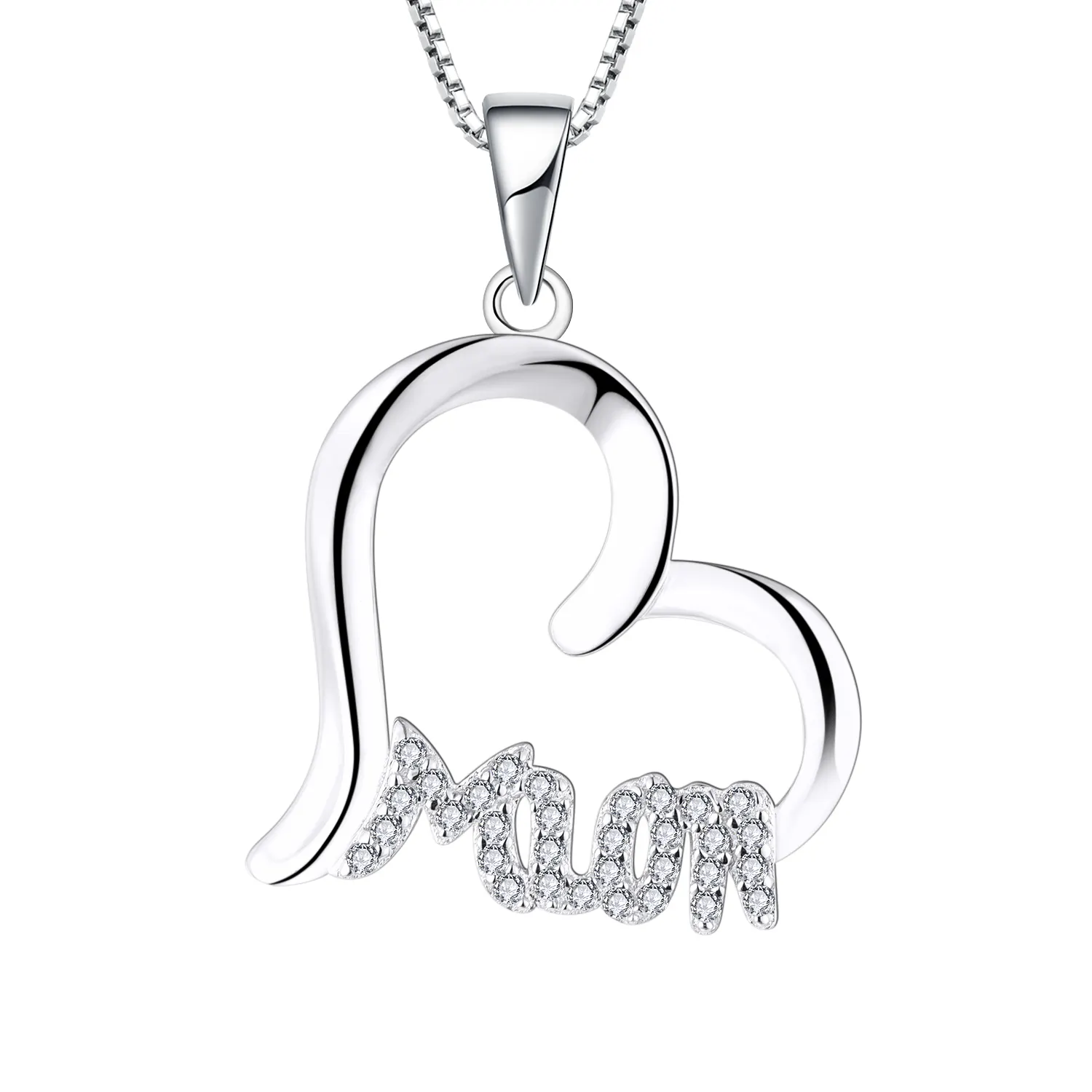 Luxury Mother'S Day Gift Letter Mom Crystal Heart Love Pendant Necklace 925 Silver Zircon Heart Drop Necklace