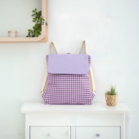 Tas Ransel Anak Mini Motif Kotak-kotak Mustard Katun Gingham Custom untuk Siswa dengan Bordir Logo dan Cetak Teks