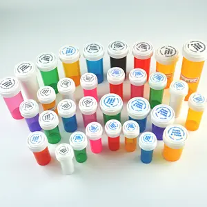 13DR琥珀色のプッシュダウンと琥珀色のプラスチック製ピルボトルのバイアルを回す8〜60ドラムの処方ピルボトル