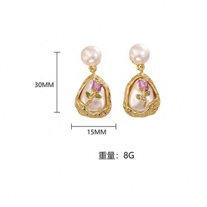 Exquisitos y Elegantes Pendientes de Perlas con Diseño Geométrico de Alta Gama, Chapados en Oro, con Engaste de Aleación de Cobre, Joyería de Moda para Mujer - Product Image 2