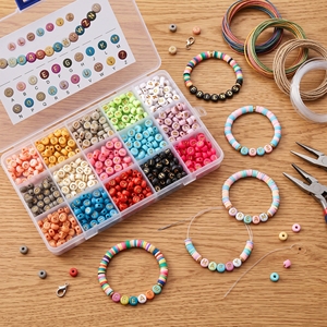 Boîte de 15 compartiments de <span class=keywords><strong>perles</strong></span> en acrylique colorées, <span class=keywords><strong>perles</strong></span> rondes dorées en forme de <span class=keywords><strong>lettres</strong></span> de l'alphabet, pour la fabrication de bijoux et de bracelets d'amitié personnalisés - Product Image 4