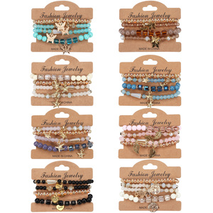 Fashion Jewelry Beaded Charm Bracelets Set For Women Boho Star <b>Tree</b> Leaf Butterfly <b>Crystal</b> Elastic Bracelets Gift Made In China - Product Image 1
