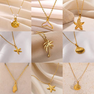 Venta al por mayor serie Ocean impermeable de acero inoxidable 18K chapado en oro joyería playa estrella de mar Shell colgante collar para mujer - Product Image 2