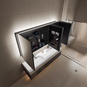 Custom moderno 2 <span class=keywords><strong>porte</strong></span> LED luci da bagno Anti-nebbia caratteristica <span class=keywords><strong>specchio</strong></span> resistente all'acqua armadietto dei medicinali per alberghi ville appartamenti - Product Image 4