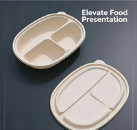 Boîte à lunch jetable moderne, épaisse, anti-fuite, biodégradable, 4 compartiments, compatible micro-ondes et congélateur, en amidon de maïs + PP
