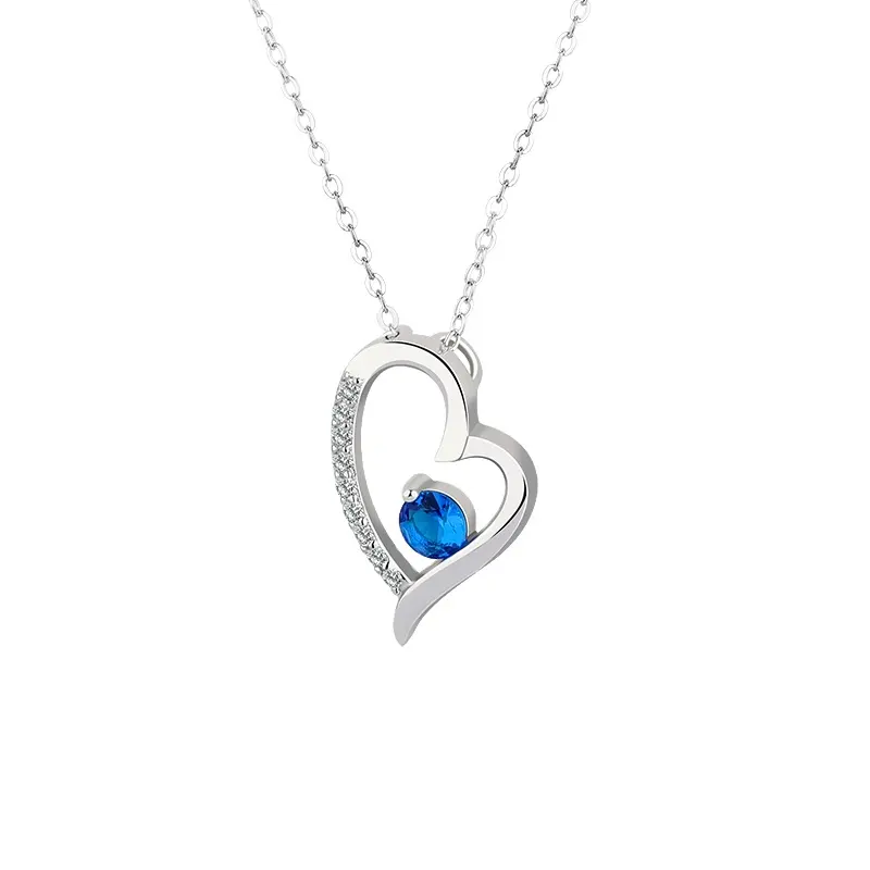 Custom Fashion Shiny Sapphire Pendant Ethiopian Girls 925 Silver Jewelry Love Symbol Pendant necklace