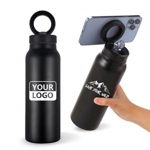 Bouteille d'eau isotherme en acier inoxydable avec couvercle magnétique et support pour téléphone, logo personnalisé, 24 oz, moderne et pratique pour la salle de sport - Product Image 1