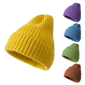 女の子のための卸売カスタムスウィート単層暖かい冬のつま先女性リブニットビーニー帽子を出荷する準備ができて
