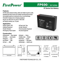 Batterie au plomb AGM 6V 9Ah pour systèmes d'alimentation sans interruption (ASI) et systèmes de sécurité, faible autodécharge et faible perte de charge en veille