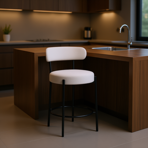 Sgabello da bar moderno Woker Furniture, altezza bancone, seduta imbottita bianca da 26 pollici con gambe in metallo nero per sala da pranzo - Product Image 2