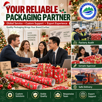 Papier d'emballage artistique personnalisé vintage imprimé rennes et Père Noël, rouge, imperméable, enduit PVC, pour cadeaux de Noël, emballage de cadeaux de vacances, vente en gros OEM